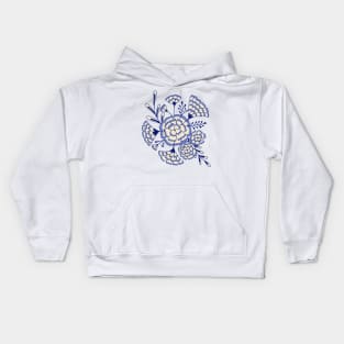 Vintage carnation flowers in cream and blue Kids Hoodie